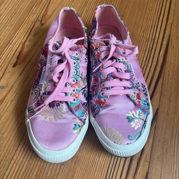 Superga pink floral colorful satin low top lace sneakers SIZE 10 - Picture 2 of 8